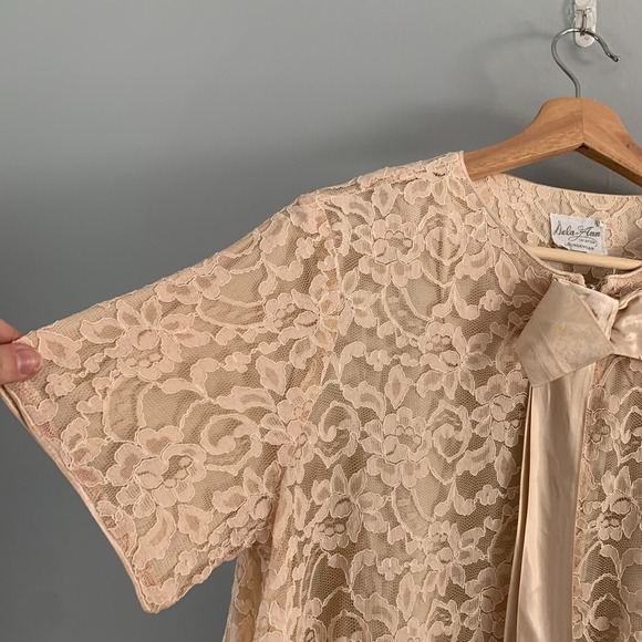 Vintage Dela Ann Loungewear Womens Day Dress Lace Bow Girl Coquette Satin M 422 - Picture 4 of 16